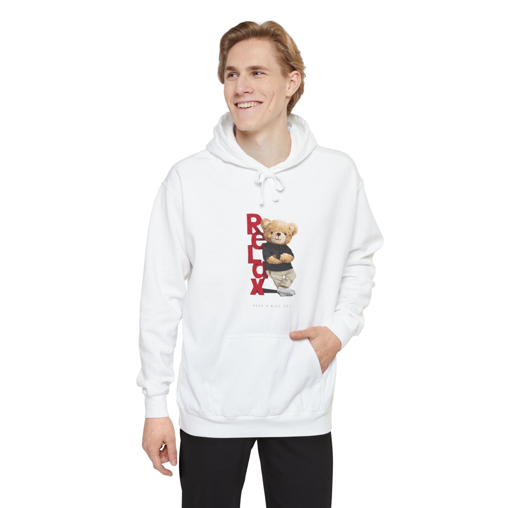 Unisex 350 GSM Premium Cotton Hoodie – Relax Teddy Bear Graphic Printed Winter Hoodie for Men & Women