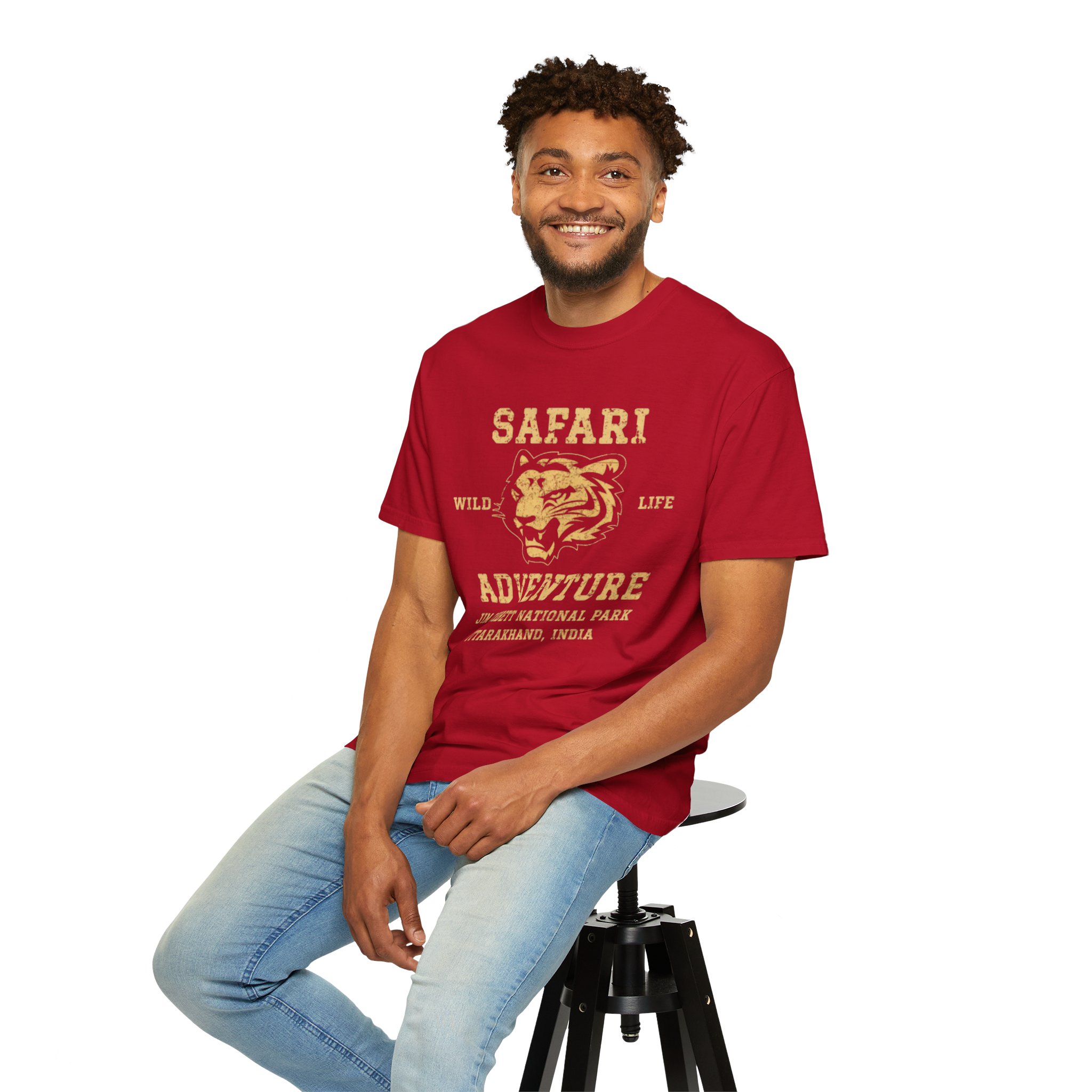 Men’s Safari Adventure Tiger Graphic T-Shirt – Wild Life Print Red Cotton Casual Tee for Travel & Outdoor Lovers - Image 2