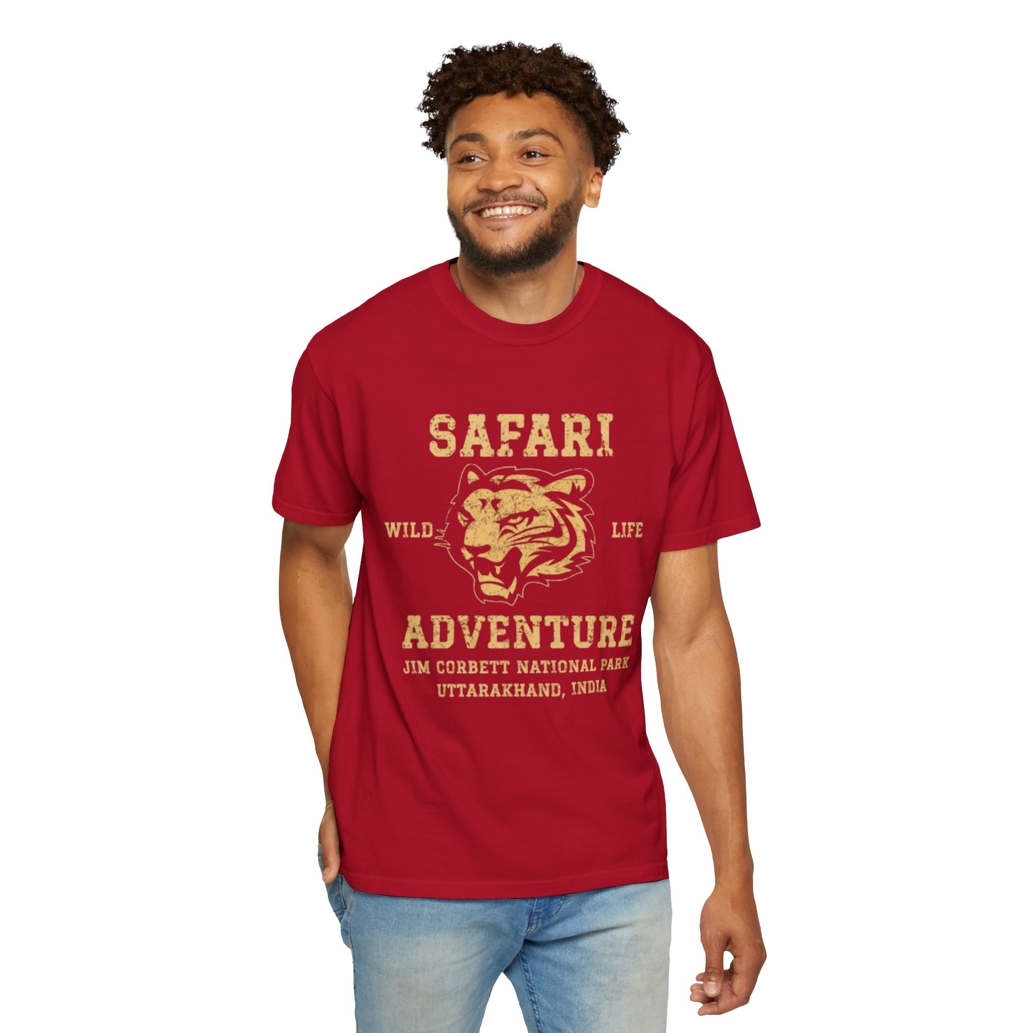 Men’s Safari Adventure Tiger Graphic T-Shirt – Wild Life Print Red Cotton Casual Tee for Travel & Outdoor Lovers - Image 5